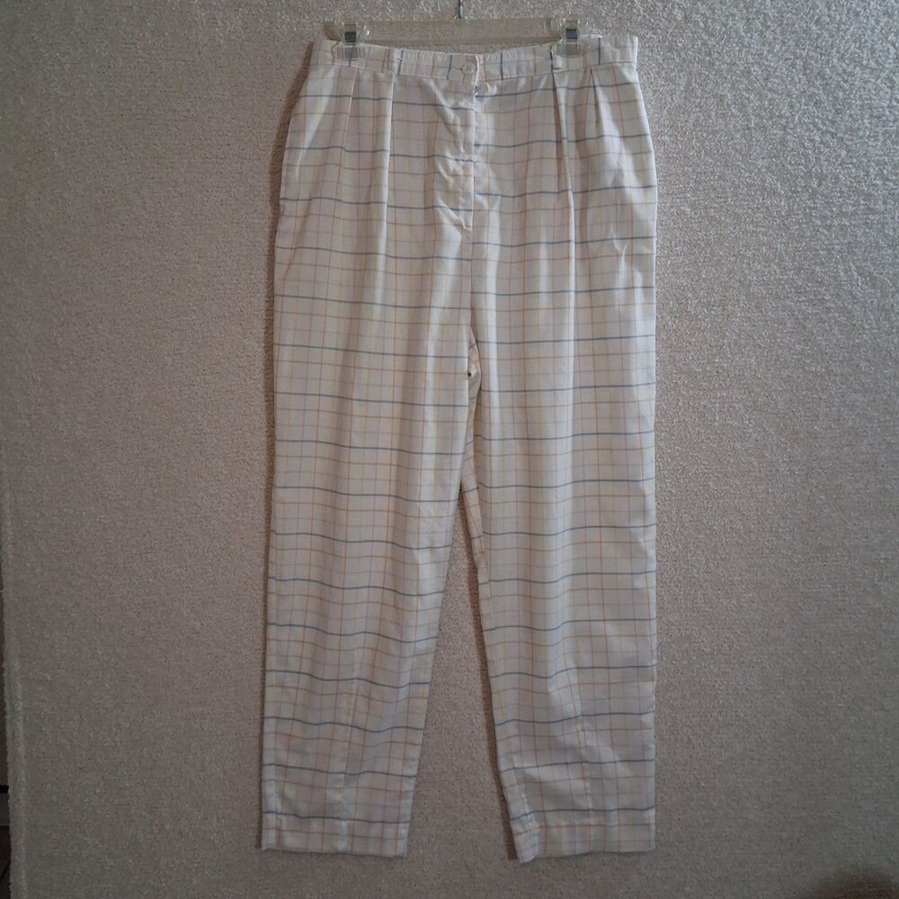 Plaid Pleated White Pants Women's Sz 16 Lightweight Pastel Retro Twee Casual